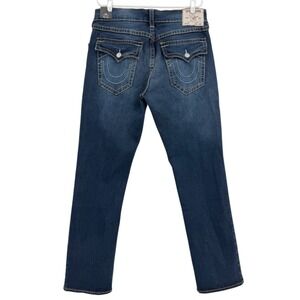 True Religion Men Ricky Stretch Relaxed Straight Big T Flap Blue Jeans 34x34 NWT